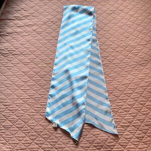 Blue and White Striped satiny narrow scarf